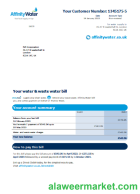 Affinity Water utility business bill,  SCR